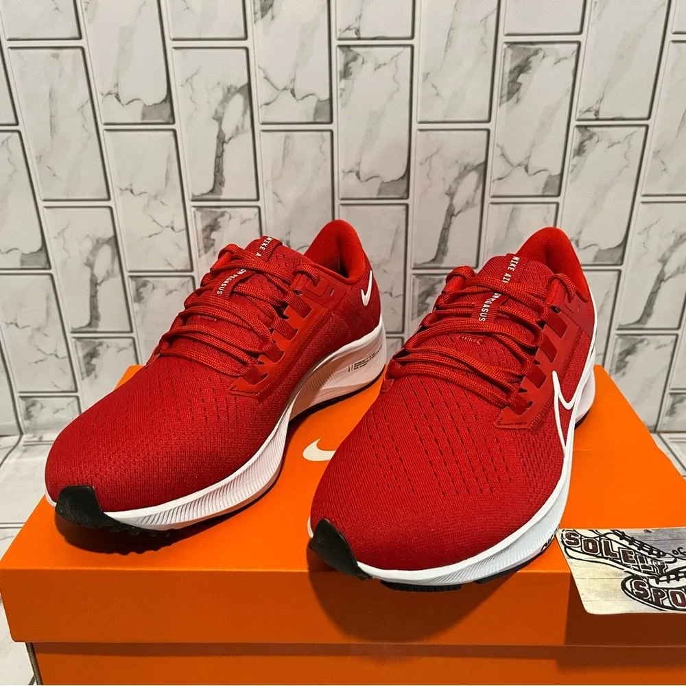 New Nike Air Zoom Pegasus 38 Red White Running Training Gym Shoes Workout Womens